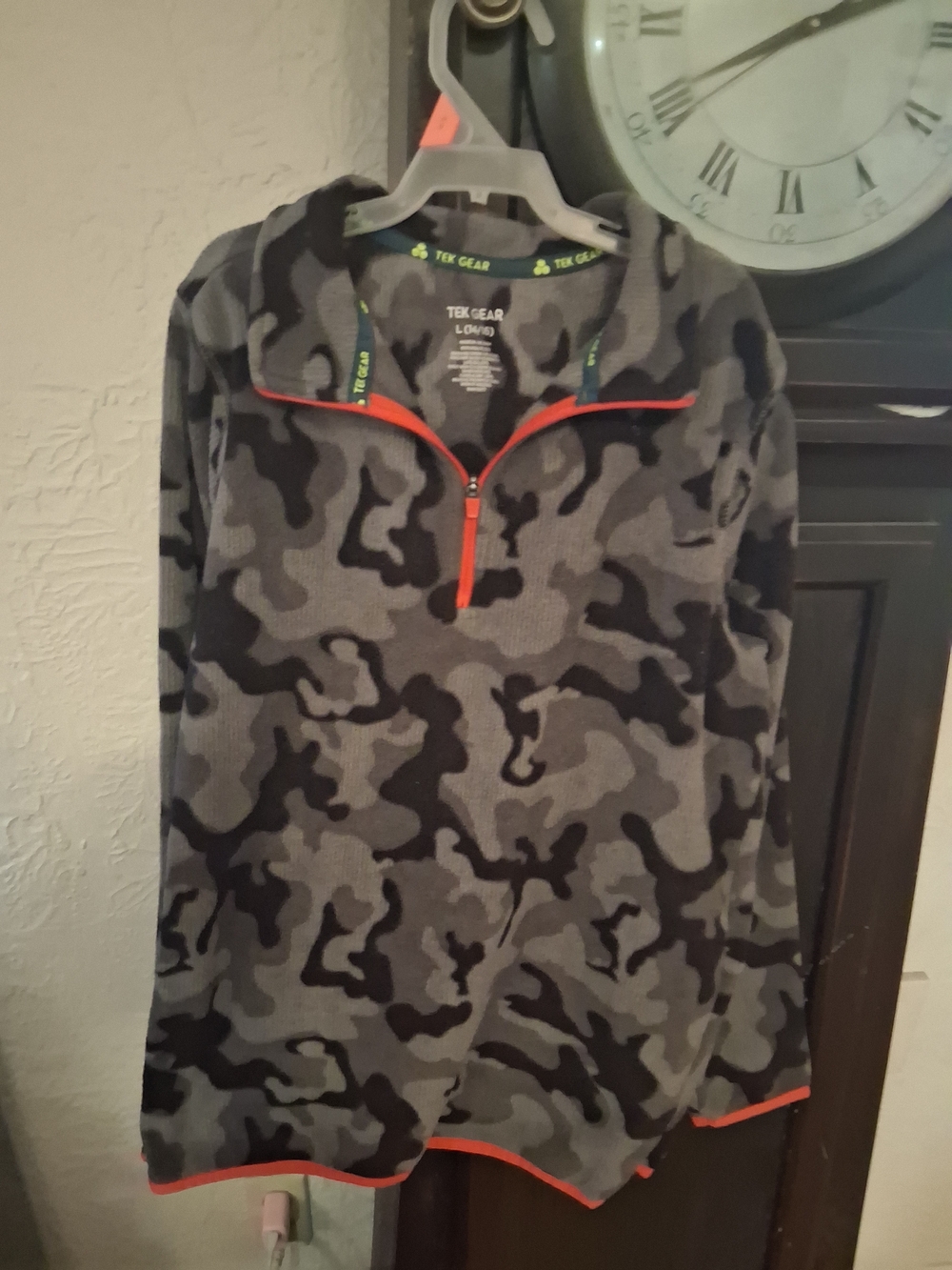 Tek Gear Gray Camo Half-Zip Pullover with Orange Trim